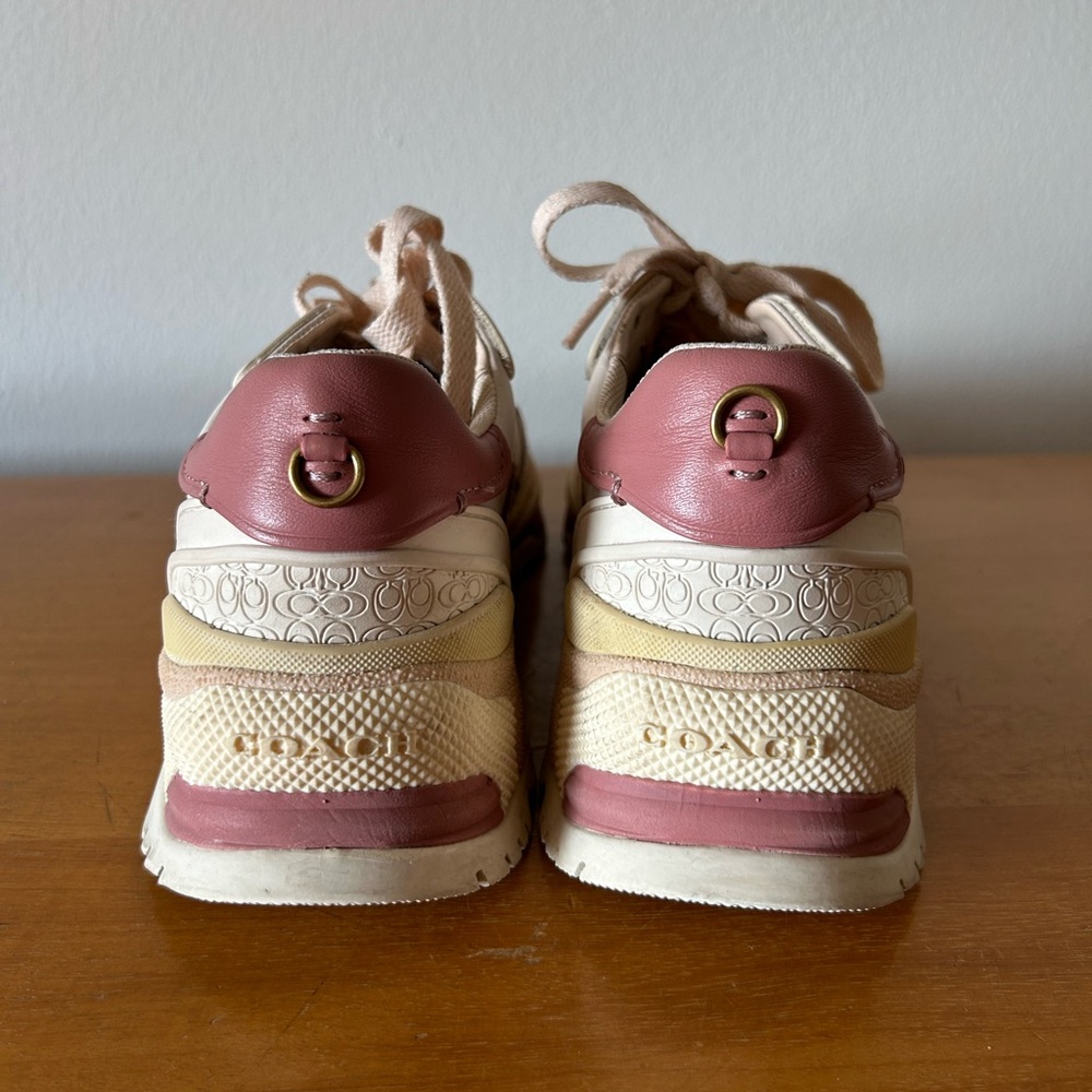 Coach G3013 Sneakers Size 7.5B Women’s Leather Pink Brown Cream - Picture 3 of 8
